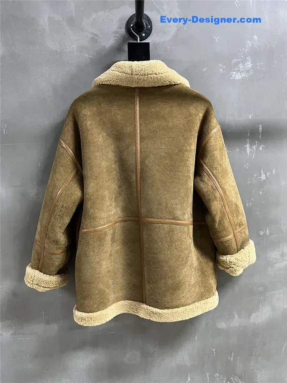 YSL distressed leather shearling coat